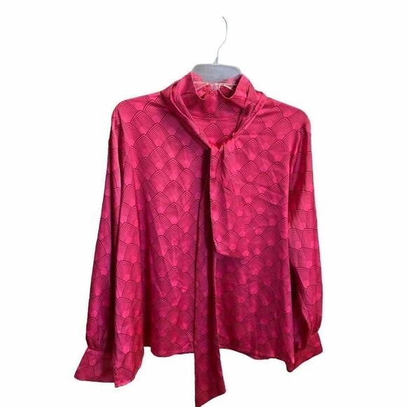 WORTHINGTON Women’s Bow Tie Blouse Pink Geometric Size PXL New With Tags - Picture 1 of 12